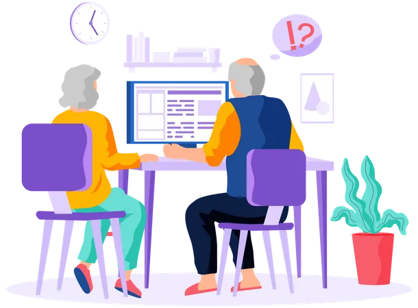 Old man and woman looking for information and surfing internet Illustration