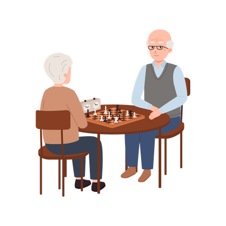 Old man and woman playing chess  Illustration