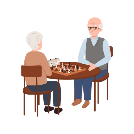 Old man and woman playing chess  Illustration