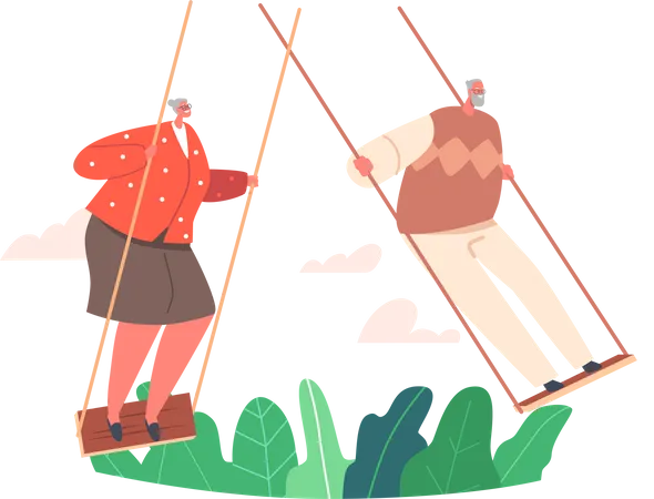 Old Man and Woman Race on Swing  Illustration