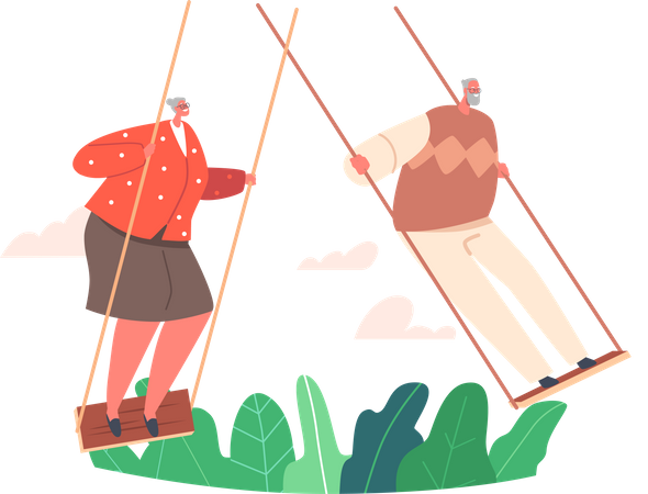 Old Man and Woman Race on Swing  Illustration