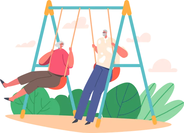 Old Man and Woman Sitting on Swing  Illustration