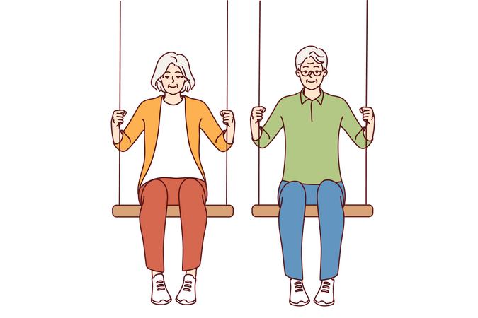 Old Man and Woman Sitting on Swing  Illustration