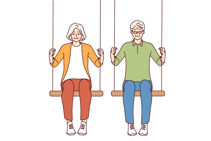 Old Man and Woman Sitting on Swing  Illustration