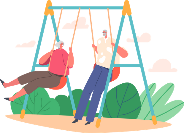 Old Man and Woman Sitting on Swing  Illustration