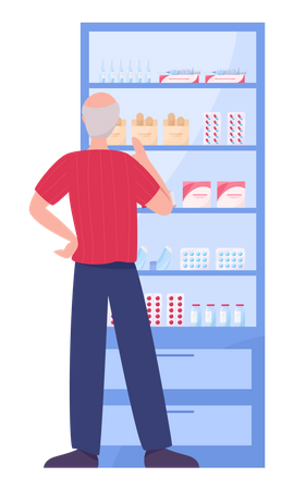 Old man buying medicines from pharmacy store Illustration