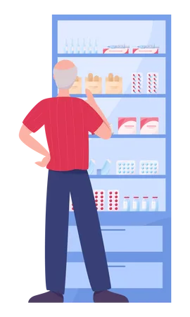 Old man buying medicines from pharmacy store Illustration