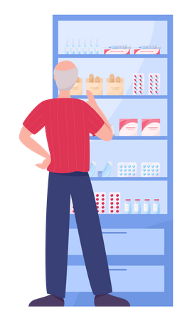 Old man buying medicines from pharmacy store  Illustration