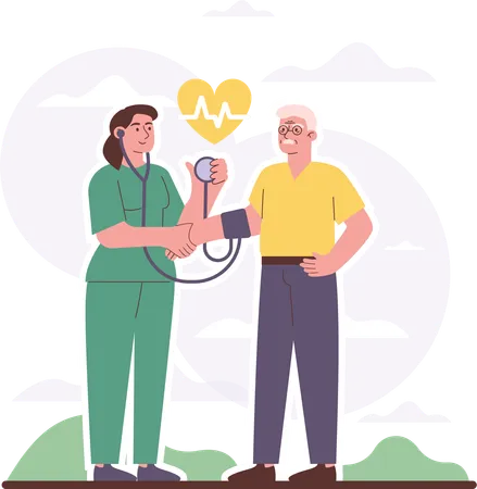 Old man checking blood pressure  Illustration