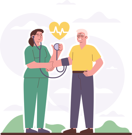 Old man checking blood pressure  Illustration