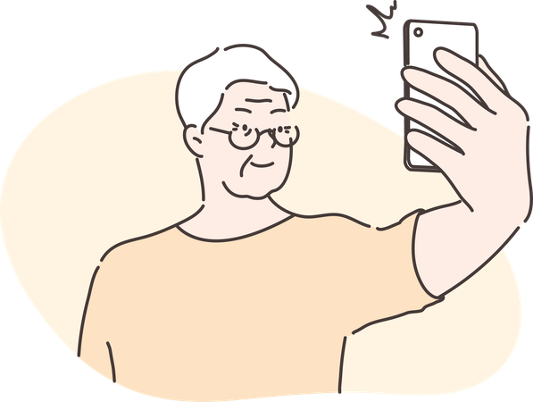 Old man clicks his selfie  Illustration