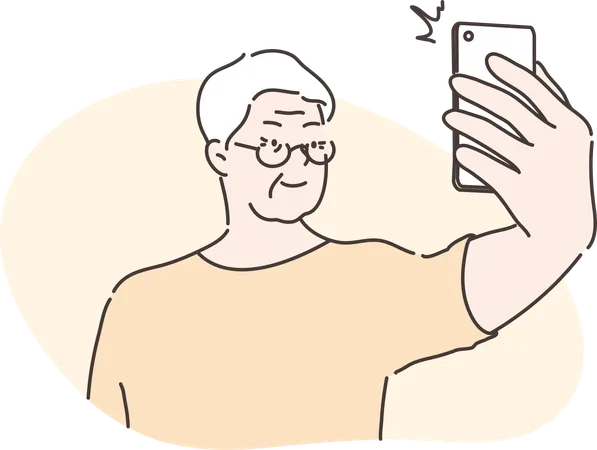 Old man clicks his selfie  Illustration