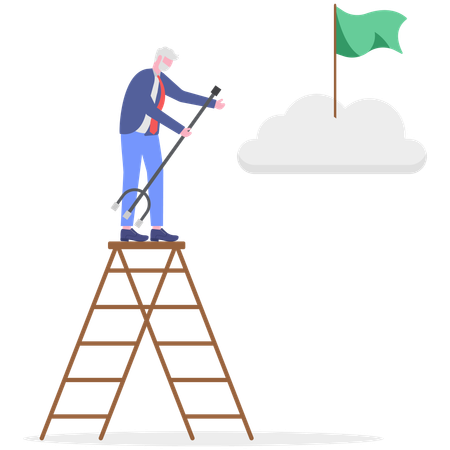 Old man climbing ladder of success  Illustration