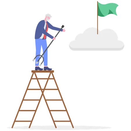 Old man climbing ladder of success  Illustration