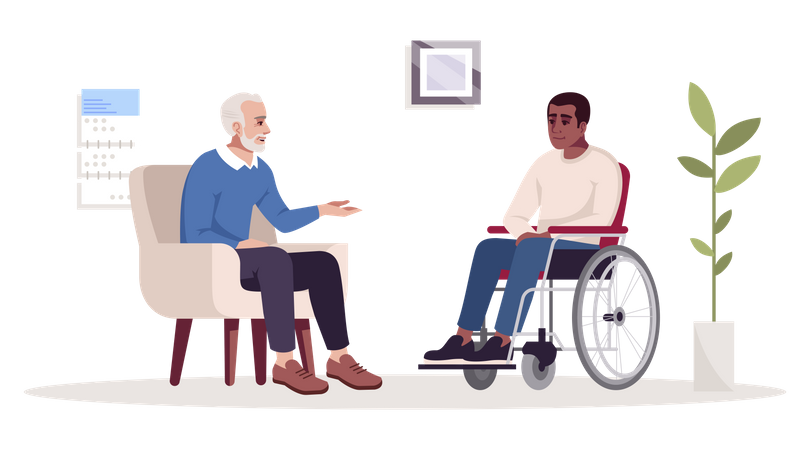 Old man communicating with disabled person  Illustration