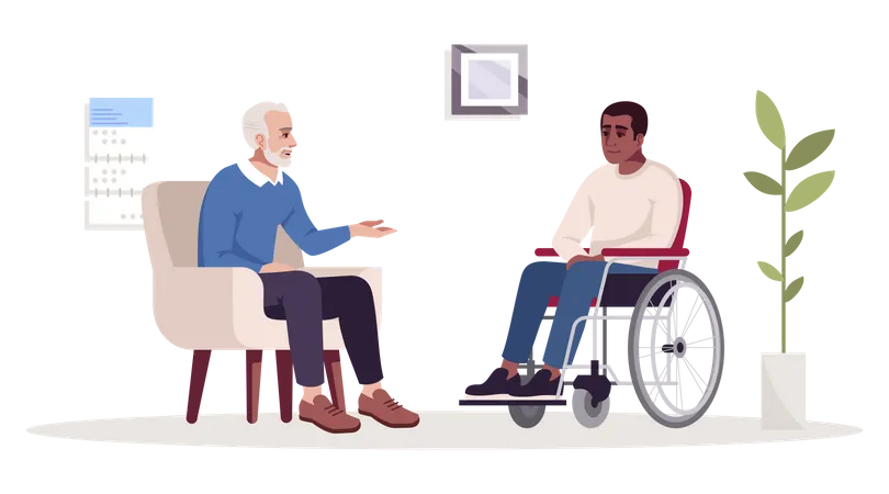 Old man communicating with disabled person  Illustration