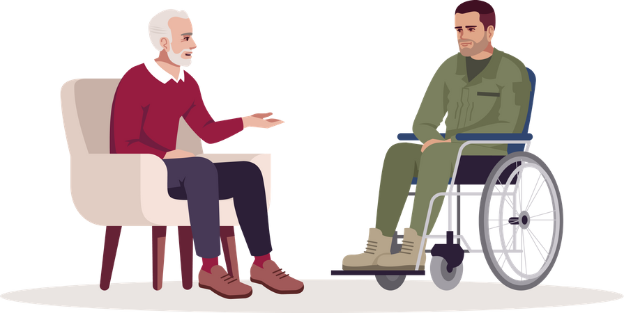 Old man communicating with handicapped man  Illustration