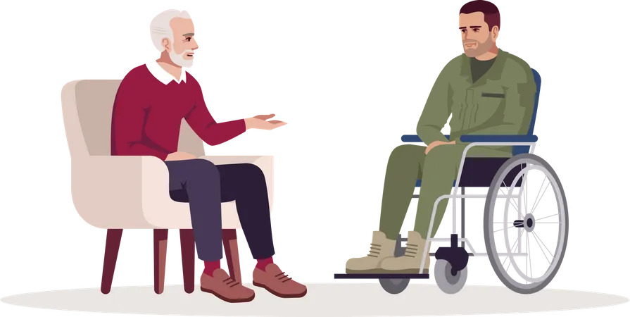 Old man communicating with handicapped man Illustration