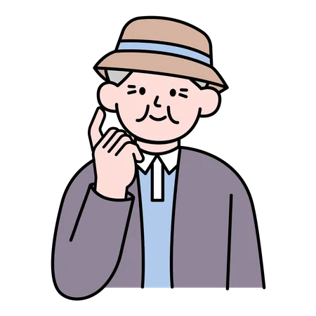 Elderly Man Curious Simple Style Vector Illustration