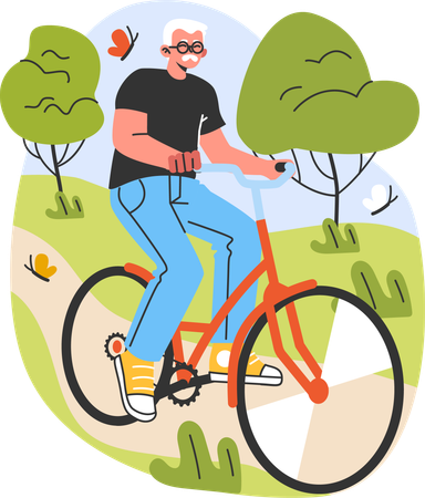 Old man cycling in park  Illustration