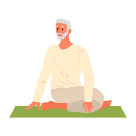 Old man doing back exercise  Illustration