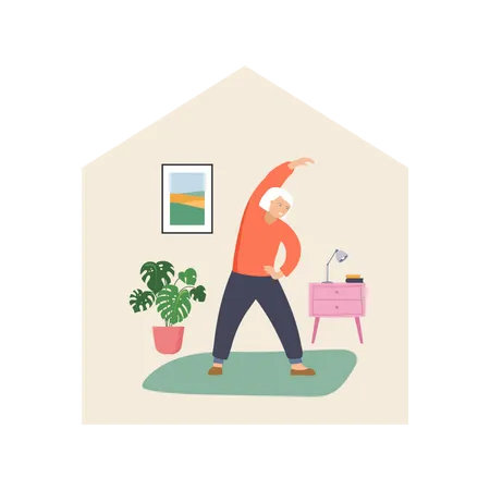 Old man doing exercise in the home Illustration