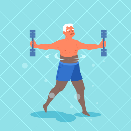 Old man doing exercise with swimming pool dumbbell  Illustration