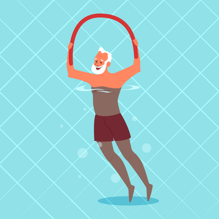 Old man doing exercise with swimming pool noodle  Illustration