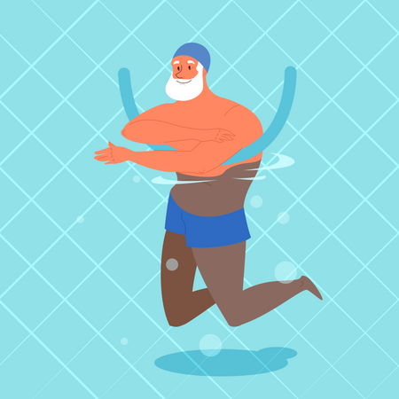 Old man doing exercise with swimming pool ring  Illustration