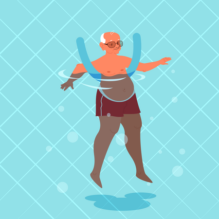 Old man doing exercise with swimming ring  Illustration