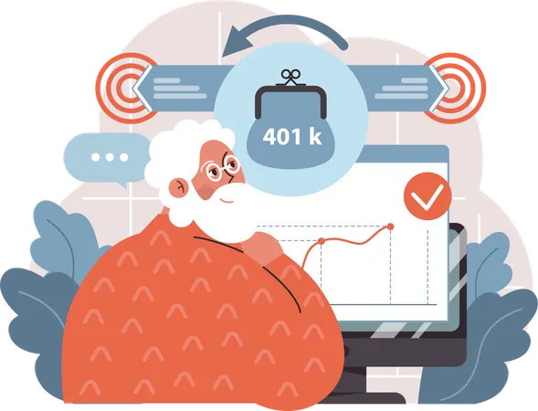 Old man doing financial analysis  Illustration