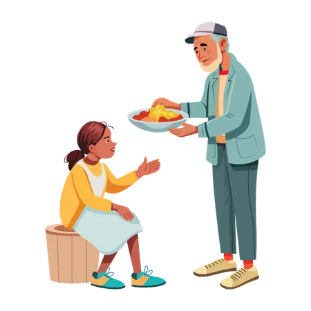 Old man doing Food Donation  Illustration