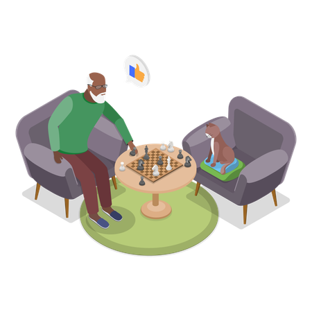 Old man doing leisure activity while sitting at home  Illustration