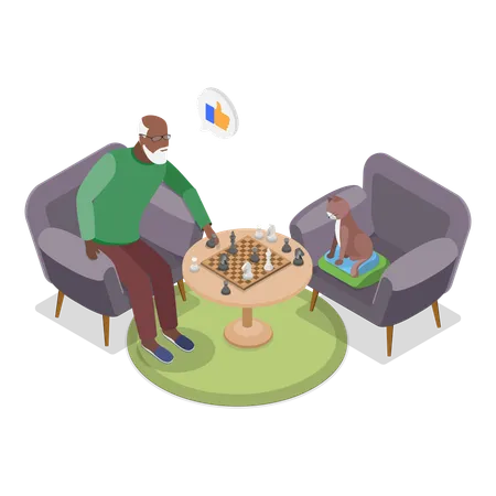 Old man doing leisure activity while sitting at home  Illustration