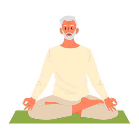 Old man doing meditation Illustration