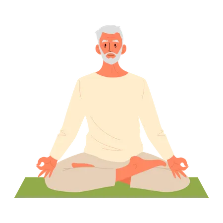 Old man doing meditation Illustration
