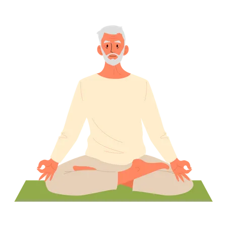 Old man doing meditation  Illustration