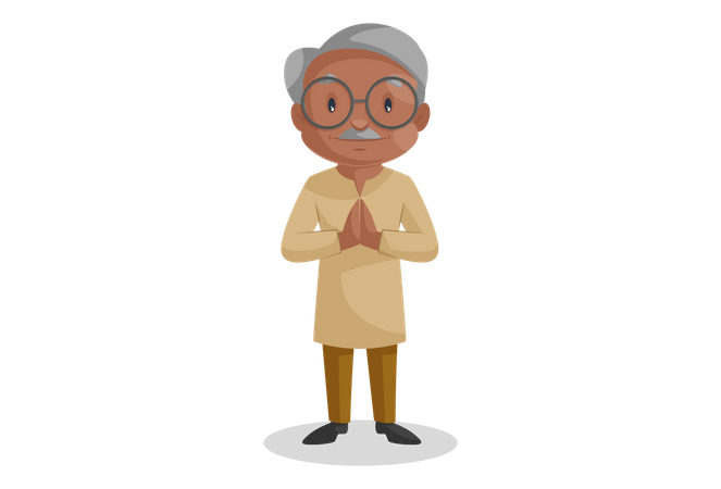 Old man doing Namaste  Illustration