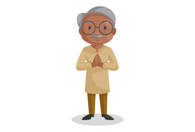 Old man doing Namaste  Illustration