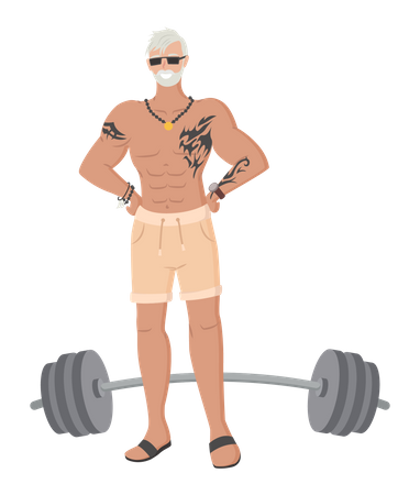 Old man doing weight lifting  Illustration