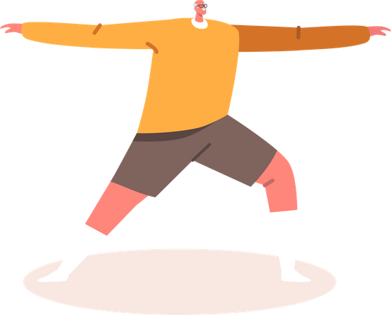 Old man doing yoga stretching Illustration
