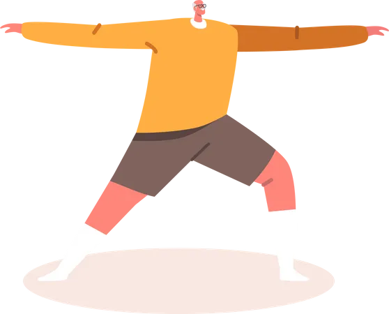 Old man doing yoga stretching Illustration