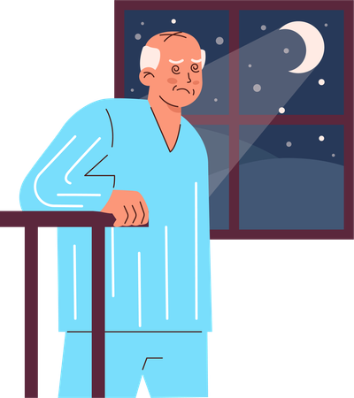 Old man feels insomnia in dementia  Illustration
