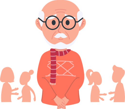 Old man feels lonely  Illustration