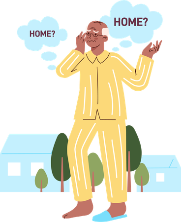 Old man forgets his way to home  Illustration