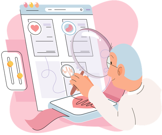 Old man getting online medical diagnosis  Illustration