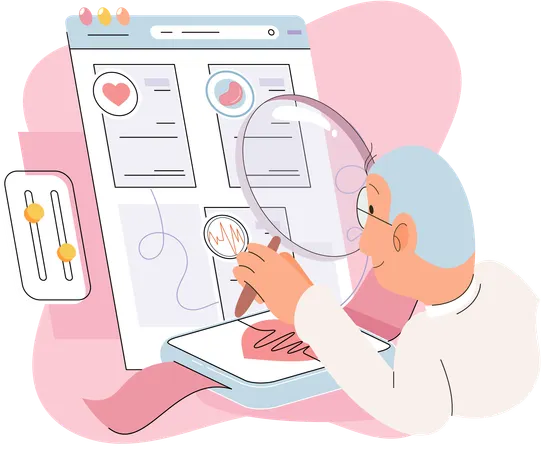 Old man getting online medical diagnosis  Illustration
