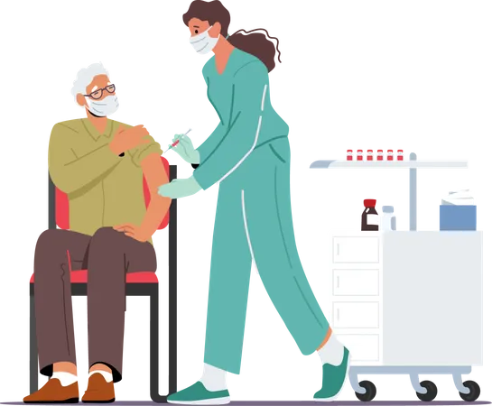 Old man getting vaccinated Illustration