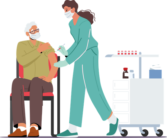 Old man getting vaccinated  Illustration