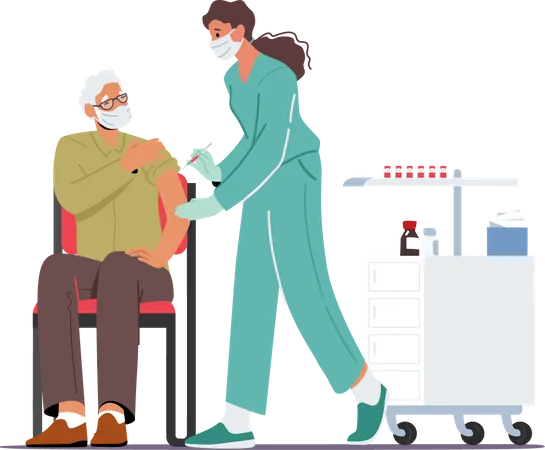 Old man getting vaccinated  Illustration